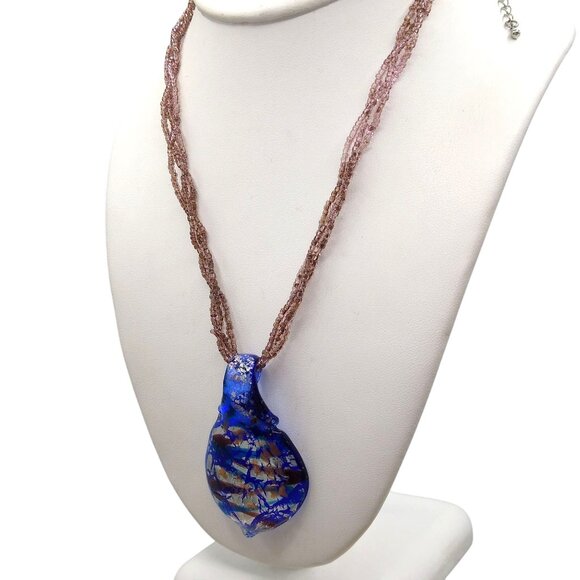 Dichroic Art Glass Modernist Pendant on Multi Strand Seed Bead Necklace, Vivid - Picture 1 of 5